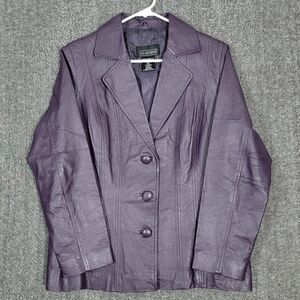 Via Accenti Leather Jacket Womens Medium / A2 Purple Button Up